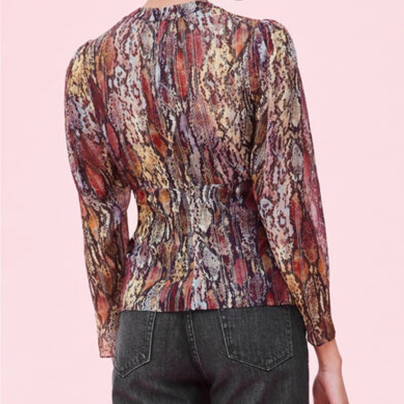 Rebecca Taylor Watercolour Snake V-Neck Top Blouse Size 4 - Picture 4 of 14